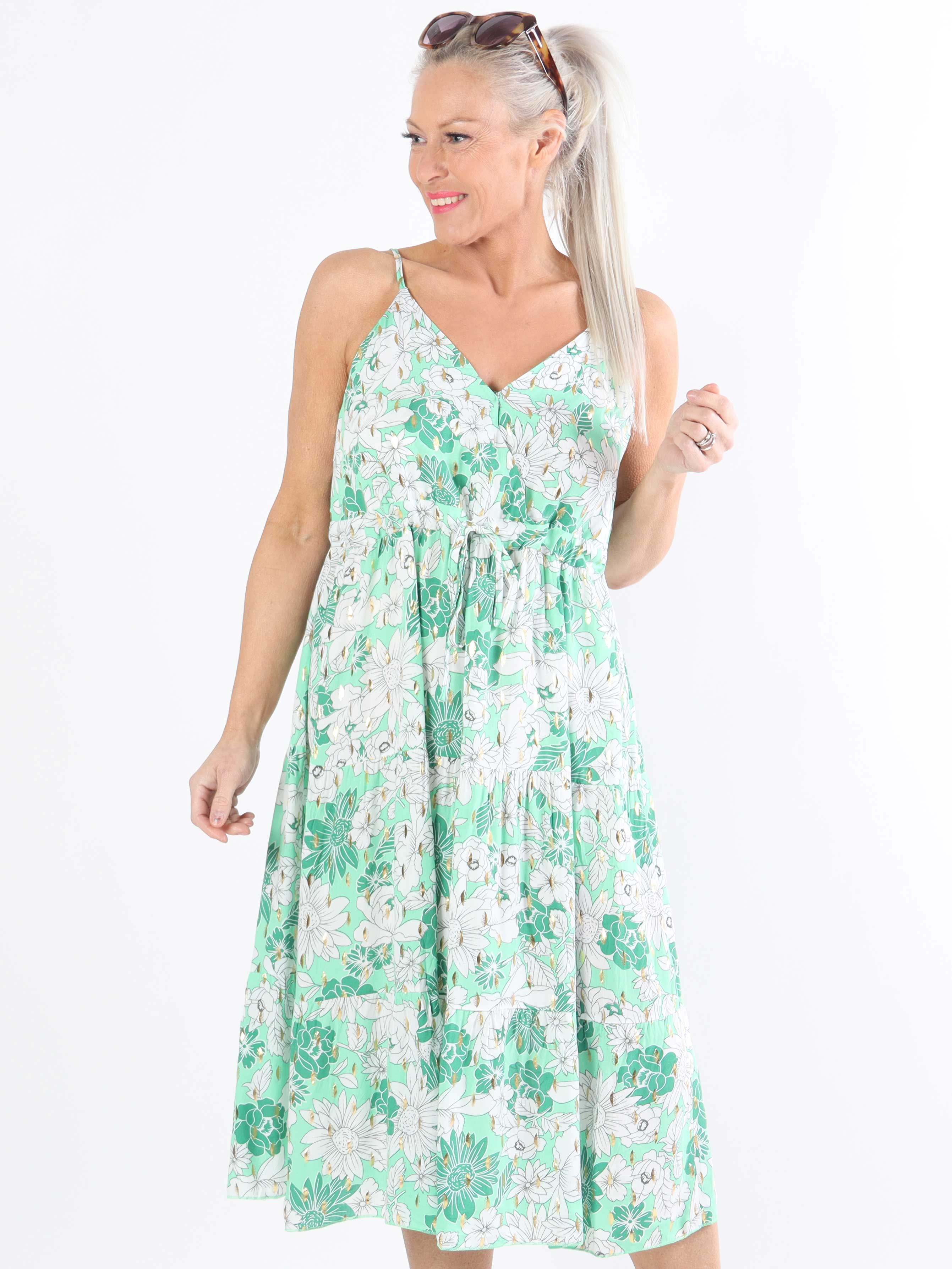 Lucie Flower Short - Plus size viskose stropkjole i blomsterprint med v-udskæring